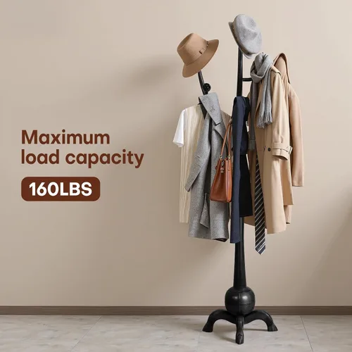 Vista 6 de Perchero de Pie de Madera Resistente con 8 Ganchos, Diseño Único con Aspecto de Rama de Árbol, Perchero de Árbol Premium para Colgar Ropa con Base