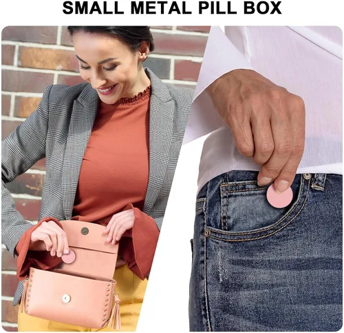 Vista 2 de Pastillero pequeño diario, pastillero de metal portátil para bolsa de bolsillo, pastillero impermeable individual para vitaminas, aceite de hígado