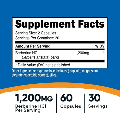 Vista 2 de Nutricost Berberina HCl 600 mg, 60 cápsulas (2 botellas) – Sin gluten, cápsulas vegetarianas, sin OGM
