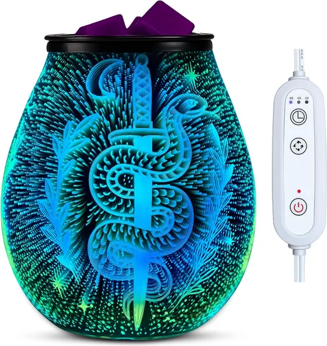 Vista 9 de Leyoue - Calentador eléctrico de cera con forma de fuegos artificiales 3D de vidrio con placa de calentamiento PTC, bandeja reutilizable