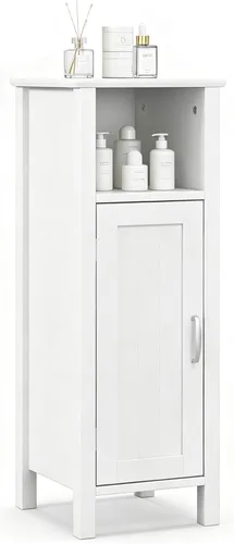 Vista 8 de COSTWAY Bathroom Storage Cabinet, Freestanding Narrow Storage Organizer with Open Shelf & Adjustable Shelf, Small Slim Floor Cabinet for Bathroom