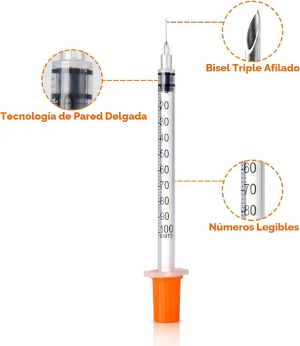 Vista 3 de Jeringas U-100, 31G 5/16" (8mm) 0.0 fl oz/cc jeringa desechable, embalaje individual, paquete de 30