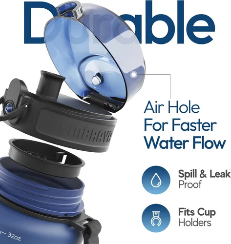 Vista 6 de Embrava Botella de agua deportiva - 32oz grande - Tapa de cierre rápido para beber rápidamente - Libre de BPA y BPS - A prueba de fugas, tapa