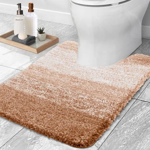 Vista 3 de OLANLY Alfombra de baño y inodoro en forma de U, tamaño 59 x 20 pulgadas, tamaño de alfombra de inodoro de 24 x 20 pulgadas, color beige, paquete