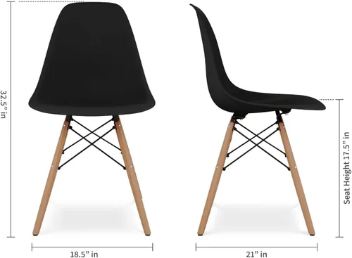 Vista 2 de Pyramid - Sillas de comedor de plástico y madera de 17.5 pulgadas, color negro (juego de 2)