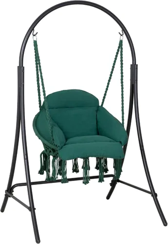 Vista 9 de ANOW Hamaca de macramé resistente con soporte, silla colgante azul