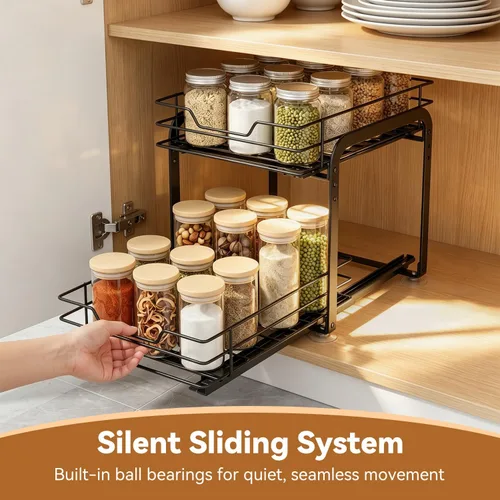 Vista 2 de Organizador de especias para cocina, estantes de especias extraíbles para armarios interiores, organización de estante de especias de 2 niveles