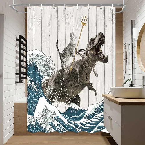 Vista 9 de Boziqr Divertidas cortinas de ducha para baño, bonita cortina de baño de elefante, luna, bosque, decoración rústica de granja, tela de poliéster