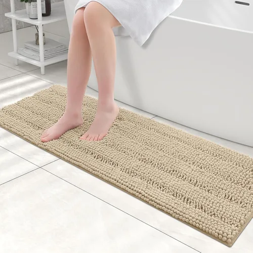 Vista 15 de Grandaily Alfombras de baño de felpilla a rayas de 24 x 16 pulgadas, extra gruesas y suaves, absorbentes, parte trasera de goma, alfombra de ducha