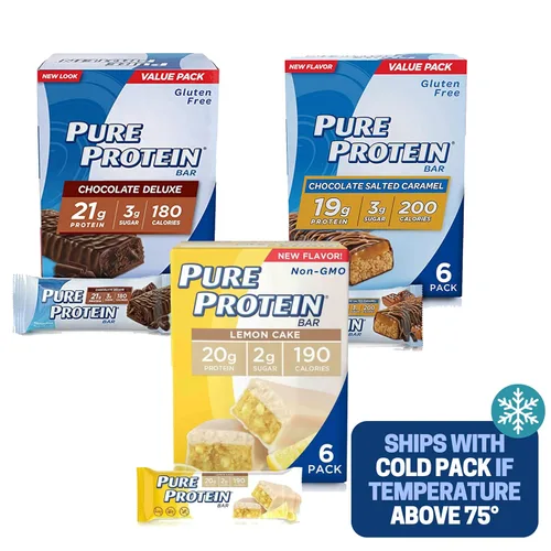Vista 4 de Barras de proteína pura, chispas de chocolate masticable, chocolate de lujo, mantequilla de maní y chocolate, caja de 6-3 cajas, 1 caja de cada sabor