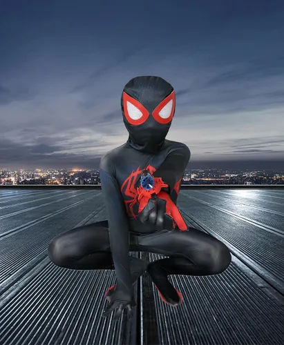 Vista 2 de KUGVDI Disfraz de superhéroe para niños, traje de elastano para Halloween, estilo 3D, overol de cosplay