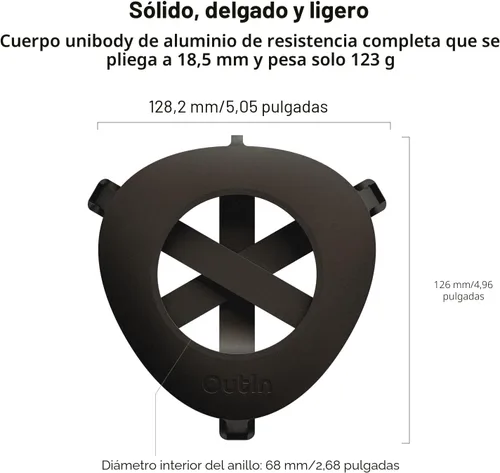 Vista 2 de OutIn Soporte de café plegable ultraportátil con mosquetón, soporte portátil estable para máquina de espresso, diseño unibody de aluminio, mosquetón
