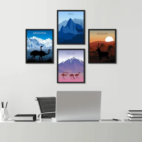 Vista 109 de SIGNWIN Marco de arte de pared de jirafa de safari africano, juego de 4 impresiones coloridas de paisaje, decoración de pared de naturaleza