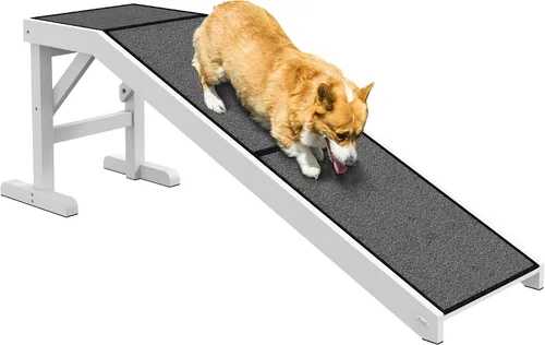 Vista 14 de PawHut Rampa para perros para cama, rampa para mascotas para perros con alfombra antideslizante y plataforma superior, 49 x 16 x 14 pulgadas