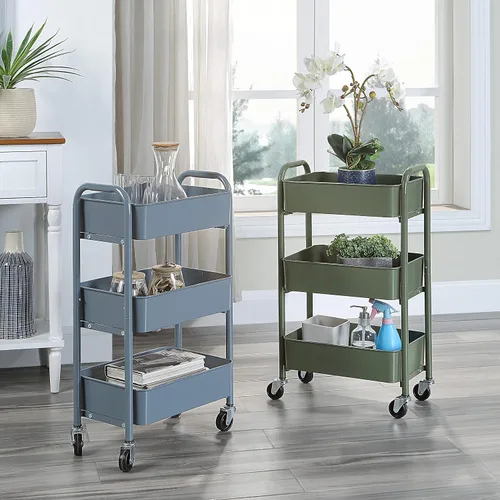 Vista 5 de SunnyPoint Organizador de Almacenamiento de Metal Rodante Compacto Delicado de 3 Niveles - Carrito de Utilidad Móvil Cocina/Carrito Bajo Escritorio