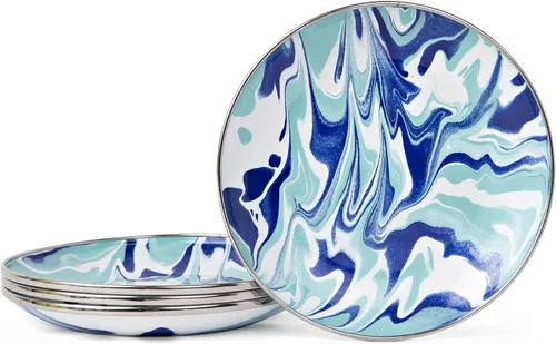 Vista 12 de Golden Rabbit Enamelware - Platos para aperitivos, 6 pulgadas, remolino negro, juego de 4 Juego de 4 platos, 6 pulgadas
