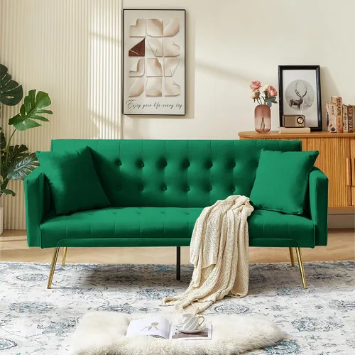 Vista 14 de Anwick Sofá cama moderno de terciopelo de 72 pulgadas, sofás plegables convertibles con 3 respaldos ajustables, asiento reclinable copetudo, patas