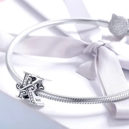 Vista 3 de Plata de ley 925 maciza con piedras cúbicas, opciones de regalo completas AZ alfabeto encantador, letras abalorios para pulseras europeas Pandora