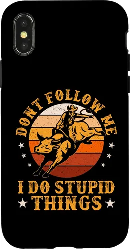 Vista 5 de iPhone 16 Don't Follow Me I Do Stupid Things Funny Bull Riding Vintage Case