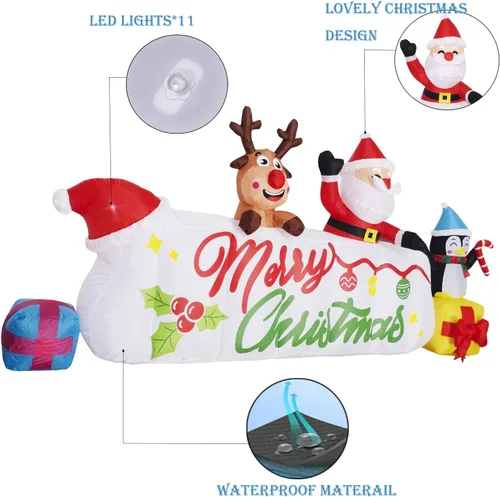 Vista 5 de Beyond Your Thoughts Decoración inflable de Navidad de 10 pies de largo, pancarta de Papá Noel, ciervo, pingüino, regalos inflables para vacaciones