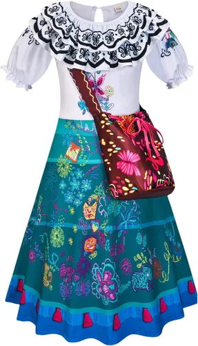 Vista 7 de Vestido disfraz de Mirabel de la película Encanto para niñas vestido de princesa para fiestas de Halloween Navidad cosplay y elegantes fiestas