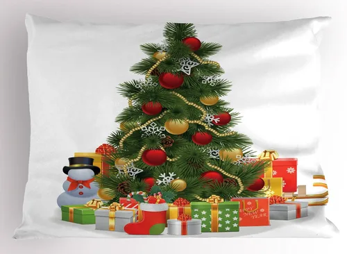 Vista 12 de Ambesonne Juego de 2 fundas de almohada navideñas, diseño de estrellas de Navidad y copos de nieve, letras retro, ropa de cama de microfibra