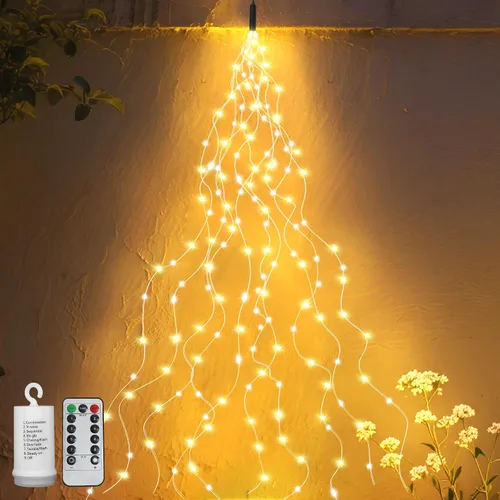 Vista 10 de Guirnalda de luces solares para exteriores, 8 modos, 220 luces LED, multihebra, impermeable, regadera, guirnalda de luces para jardín, patio, árbol