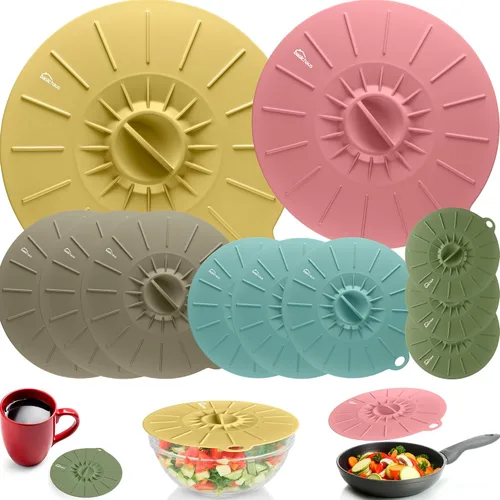 Vista 8 de Tapas elásticas de silicona reutilizables para almacenamiento de alimentos en el refrigerador, fundas elásticas resistentes al calor, tazas, latas