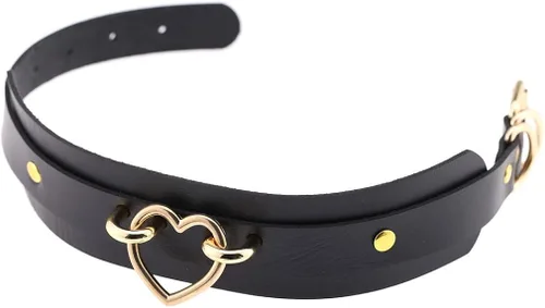 Vista 2 de Gargantilla de cuero estilo punk gótico para hombres, mujeres y niñas, aleación, Adjustable, Corazón Dorado
