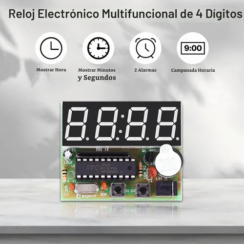 Vista 4 de MiOYOOW Kits de reloj digital de 4 dígitos con PCB, kit de proyecto de soldadura de reloj de alarma DIY para aprender soldadura electrónica con Kit