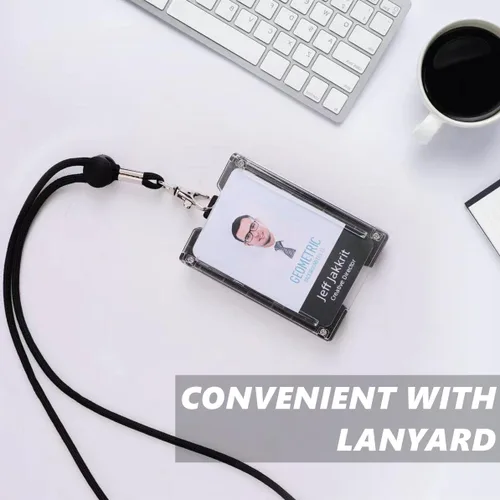 Vista 5 de ZAZE Portatarjetas para tarjetas de identificación con clip de cordón, cartera de plástico duro duradero resistente, portatarjetas verticales