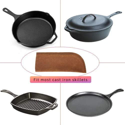Vista 6 de Funda de mango de hierro fundido hecha a mano, soporte para sartén de asistencia, agarradera resistente al calor de doble capa para sartenes