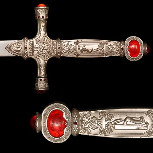 Vista 7 de COSWOR Espada Goblins de acero inoxidable de 31.5 pulgadas con mango de rubí blanco para regalo, cosplay, colección