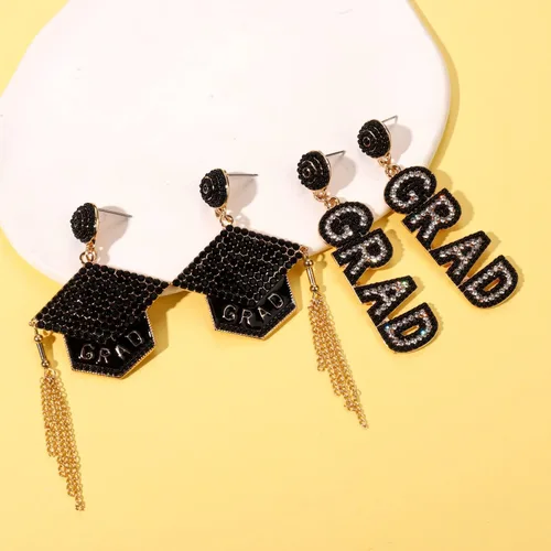 Vista 2 de 2 pares de aretes de graduación para mujer, regalos de graduación 2024 para ella, juego de aretes de graduación con cuentas de diamantes