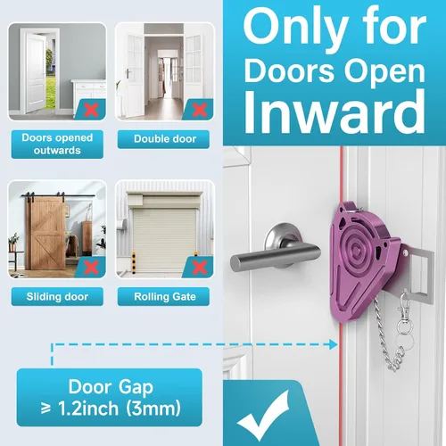 Vista 5 de Cerradura de puerta portátil para seguridad de habitación de hotel de viaje, cerraduras de puerta de hotel para viajeros, cerradura adicional desde