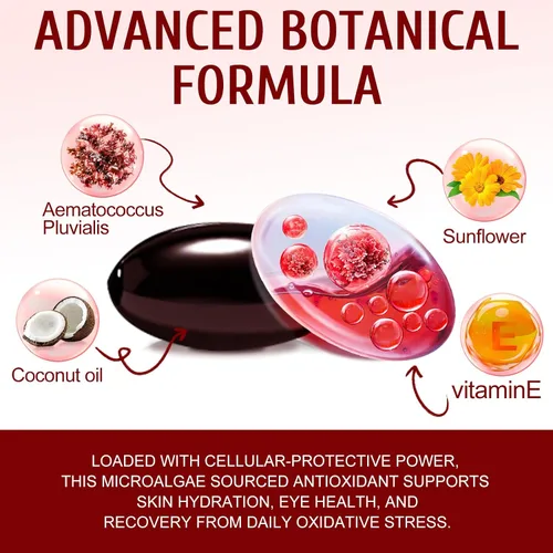 Vista 4 de Daiasns Astaxantina 12 mg, suplementos antioxidantes de astaxantina que apoyan la salud de los ojos, las articulaciones, la circulación interna