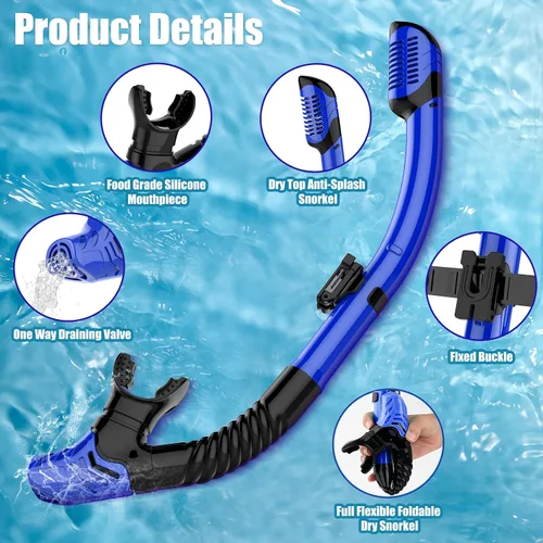 Vista 5 de Snorkeling Gear for Adults, Dry-Top Snorkel Set Scuba Diving mask, Snorkel Mask, Panoramic Anti-Leak Anti-Fog Tempered Glass Lens, Swimming Training