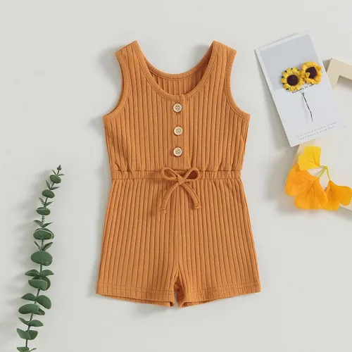 Vista 44 de Traje de verano para niña pequeña, de manga corta, acanalado, overol liso, pantalones cortos, ropa para recién nacidos