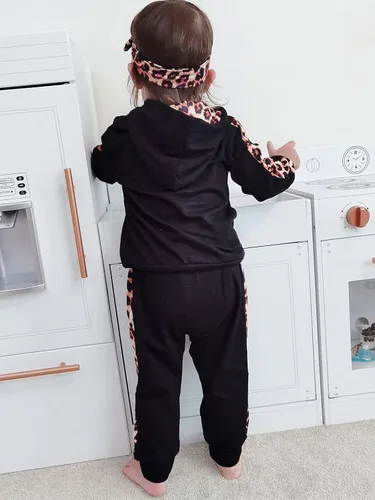 Vista 3 de Conjunto de ropa para bebé recién nacida, sudadera con capucha y pantalones con diadema para niña pequeña