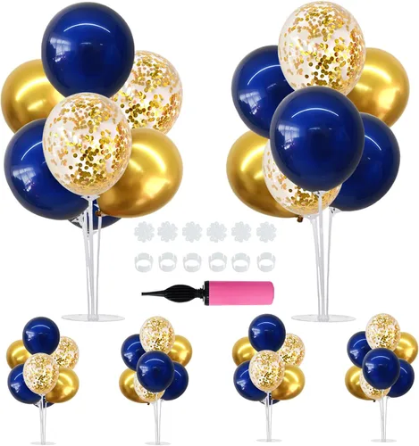 Vista 26 de TONIFUL Juego de 6 centros de mesa de globos de color azul marino y plateado para mesa, kit de arco de globos para decoraciones de graduación 2026