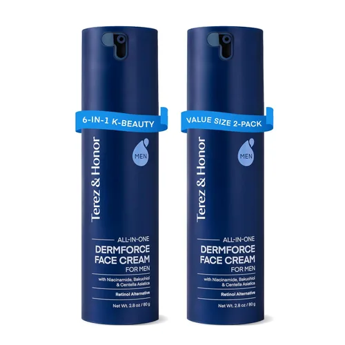 Vista 10 de TEREZ & HONOR Crema facial 6 en 1 para hombres: Crema hidratante antienvejecimiento coreana DermForce con niacinamida, bakuchiol y 5-CICA - Hidrata