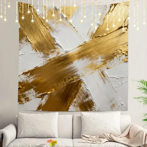 Vista 33 de Shrahala Retro Paint Abstract Tapestry, White Gold Oil Painted Work Rustic Wall Hanging Hd Print Polyester Backdrop For Dorm Room Bedroom 30 X 40 In
