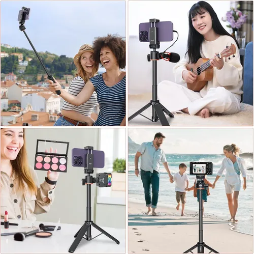 Vista 8 de VRIG Trípode con Palo de Extensión de 21.6", Mini Palo para Selfie Trípode Soporte Mango con Agarre para DJI Osmo Pocket 3, Insta 360 X5 Webcam