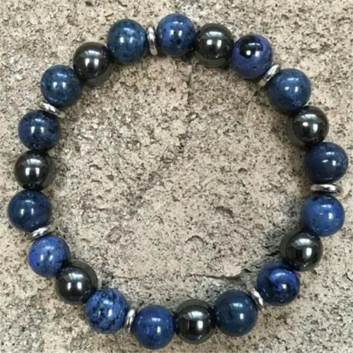 Vista 3 de Pulsera de piedra de venas azules de 0.315in de 7.5 pulgadas de plata tibetana elástica unisex #6006