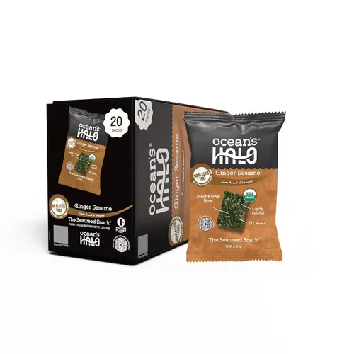 Vista 8 de Ocean's Halo Snacks de algas orgánicas – Cebolla Maui, sin bandeja, veganos, crujientes salados, paquete de 20 (0.14 onzas cada uno)
