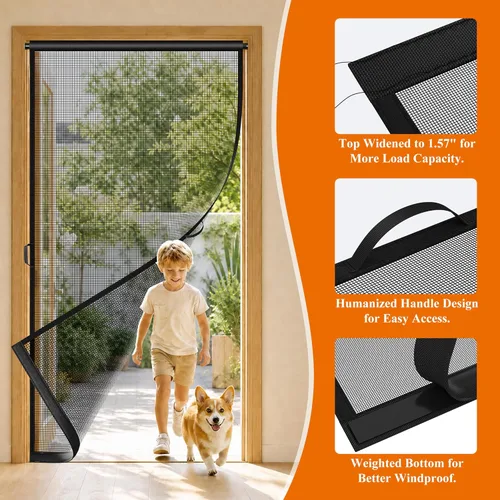 Vista 3 de MAGZO - Puerta mosquitera colgante para puertas 24" x 80" (tamaño de cortina 26" x 81"), de fibra de vidrio mejorada con barra de tensión, gancho