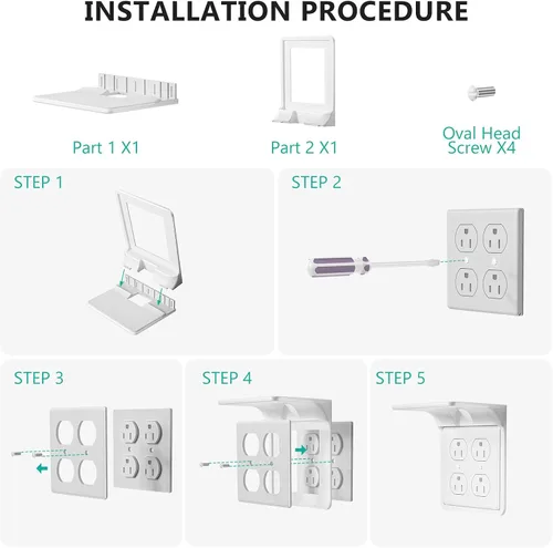 Vista 9 de WALI Repisa de doble enchufe de pared – Estante de baño dúplex para cepillo de dientes eléctrico, HomePod Mini, Echo Dot y carga de teléfono – blanco