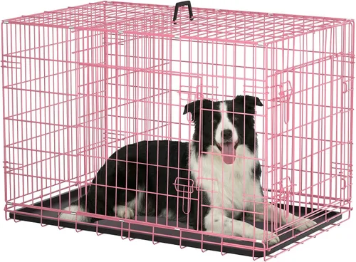 Vista 17 de Jaula negra para perros de 24 pulgadas, grande, XXL, plegable para perros grandes, jaulas de alambre de metal, jaula de segregación de animales