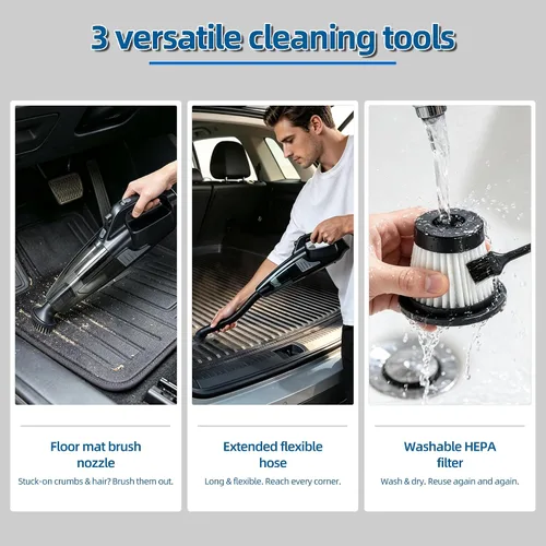 Vista 3 de 45Pcs Car Cleaning Kit, Car Interior Detailing Kit, 8000Pa Corded Handheld Car Vacuum, Car Detailing Brushes, Car Duster, Windshield Cleaner Tool