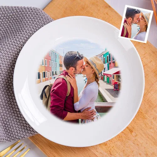 Vista 7 de Plato de cena personalizado de cerámica con foto personalizada con imagen, texto, logotipo, regalos del día de la madre para mamá, regalos